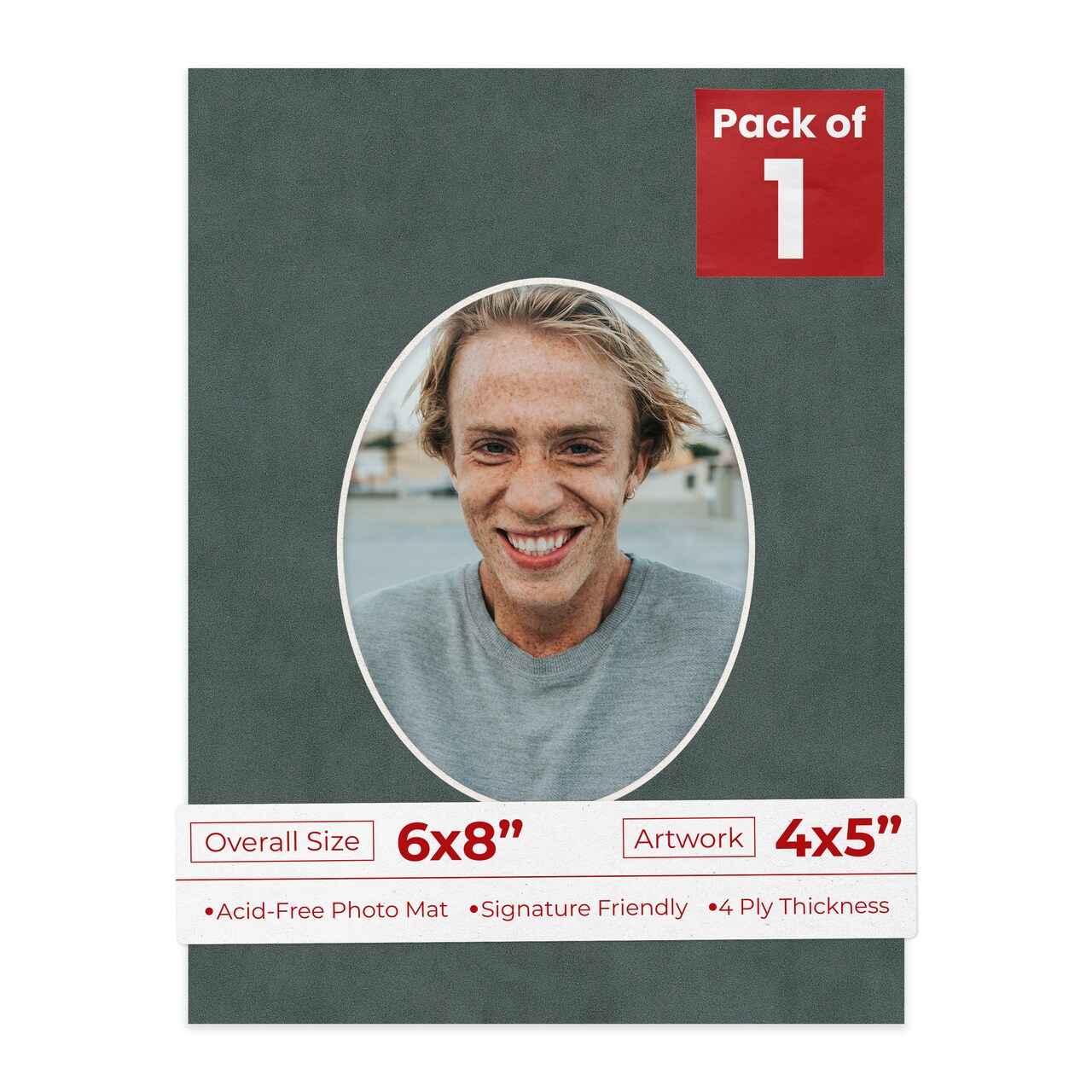 Dark Grey Suede Mat Board for 6x8 Frames - Oval Opening for 4x5 Photos